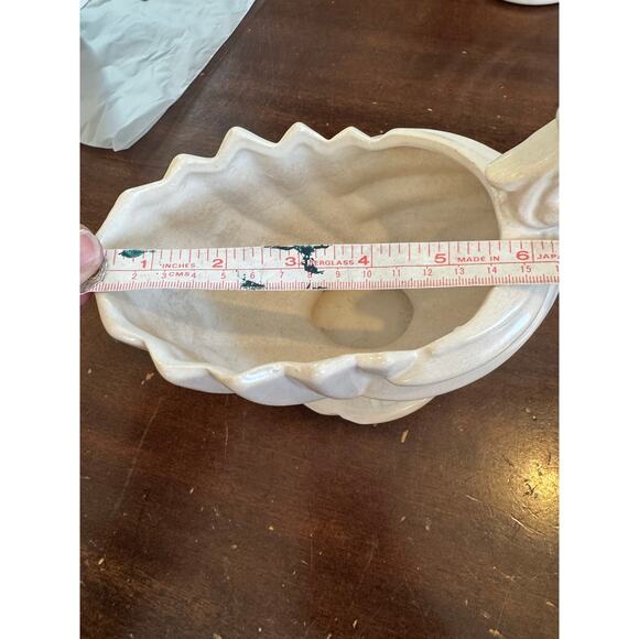 McCoy Pottery White Shell Planter Pair Vintage Ceramic Pedestal Bowls Set - Picture 5 of 16